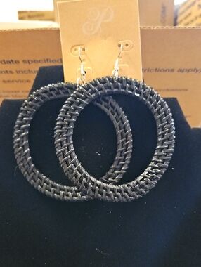 Plunder Black Woven Hoop Earrings